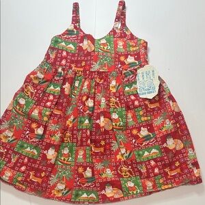 Festive 100% Cotton Hawaiian Santa Red Holiday Dress 5T